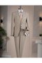 Italian Style S Slim Fit Peaked Lapel Jacket Vest Pants Suit Beige T14745