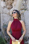 Burgundy Halter Neck Dress - 5