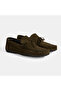 Calandra Khaki Men's Slip-On Suede Loafer with Lacing Detail