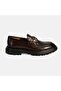 Men's Brown Leather Loafer with Metal Buckle Detail - 2