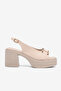 Women's Beige High Sole Comfortable Buckled Heels Sandals - 6