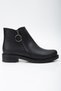 Women's Black Skin Thermo Sole Buckle Double Zipper Short Heeled Boots