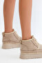 Women's Beige Suede Comfortable Fit Lace-Up Furry Suede Boots - 3