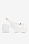 Women's White High Sole Comfortable Buckled Heels Sandals - 6
