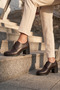 Brown Genuine Leather Lace-Up Square Toe Chunky Heel Women's Loafer Shoes - 5