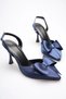 Women's navy blue bow satin heeled shoes tr40ms01e - 2