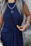 Navy Blue Orjin Zero Sleeve Draped Buckle Dress - 5