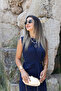 Navy Blue Orjin Zero Sleeve Draped Buckle Dress - 3