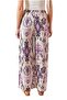 Women's Purple Patterned Linen Palazzo Wide Leg High Waist Summer Trousers - 4