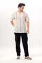 Short Sleeve Sile Cloth Crew Neck Men's Summer Tshirt Ecru Gray Striped 3028 - 6