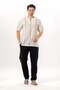 Short Sleeve Sile Cloth Crew Neck Men's Summer Tshirt Ecru Gray Striped 3028