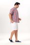 Short Sleeve Sile Fabric Single Pocket Stand Collar Men's Summer Tshirt Red Navy Blue Checkered 3008 - 4