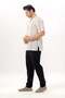 Short Sleeve Sile Cloth Crew Neck Men's Summer Tshirt Ecru Gray Striped 3028 - 5