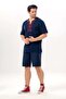 Short Sleeve Shile Cloth Crew Neck Ethnic Men's Summer T-Shirt Navy Blue Lcvt - 5