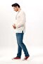 Long Sleeve Shile Cloth Crew Neck Navy Men's Summer T-Shirt Cream 3002 - 5