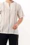 Short Sleeve Sile Cloth Crew Neck Men's Summer Tshirt Ecru Gray Striped 3028 - 3