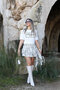 Beige patterned mini chiffon ruffle skirt - 2