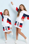 Girl's Long Sleeve Thin T-Shirt - Skirt Bottom - Top Set - 25013 - White - Navy Blue