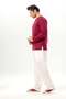 Long Sleeve Sile Cloth Crew Neck Men's Summer T-Shirt Dark Claret Red 3068 - 4