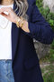 Navy Blue Sleeve Drawstring Detail Blazer - 8