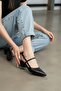 Elsa Black Ankle Wrap (4 cm Heel Height) Pointed Toe Heeled Ballerina Shoes - 3