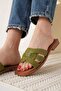 Khaki Green Genuine Leather Slippers Tr31My66F - 2