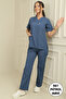 Women's Envelope Collar Terycotton Scrubs Set - Petrol Blue - 3