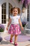 Girls' Short-Sleeved Skirt Set - 25084 - White - Pink - 3
