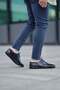 Star navy blue men's leather shoes - 7