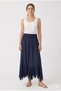 Navy Blue Italian Elastic Waist Skirt with Fringed Hem, Straight Cut, Lined Silk Skirt, Sizes 36 - 40