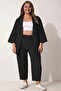 Large Size Black Kimono Trousers Knitted Set