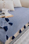 Lavi Pompom Navy Blue Sofa Cover 115 X 200 cm Sofa Divan Sofa Bed Armchair Cover Shawl with Tassels - 5
