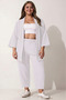 Large Size White Kimono Trousers Knitted Set