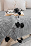 Lavi Black Sofa Cover with Pompoms 115 X 200 cm Sofa Divan Sofa Bed Armchair Cover Shawl with Tassels - 4