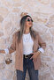 Camel Linen Striped Lined Blazer - 2