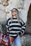 Anthracite Standard Size Crew Neck Striped Sweater