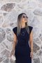 Navy blue sleeveless side button dress - 4