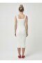 Premium Fit Square Neck Corded Fabric Knitwear Midi Dress - 3