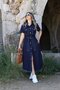 Navy Blue Short Sleeve Belted Pocket Jean Dress