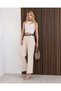 Women's Beige High Waist Belted Culotte Wide Leg Denim Trousers Jean - 6