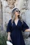 Navy Blue Balloon Sleeve Muslin Dress - 3