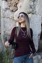 Burgundy boat neck side slit detail blouse