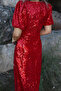 Red Balloon Sleeve Sequin Dress - 5
