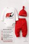 Ataturk Printed 3-Piece Baby Set 100% Cotton Long Sleeve Snap Fastener Bodysuit Pants Hat Newborn Set - 2