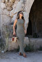 Khaki washed effect Corded Fabric midi dress - 2