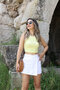 Yellow halter neck Corded Fabric crop - 2