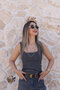 Navy Blue Striped Thick Strap Tank Top - 2