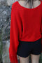 Red standard size sweater with tasseled sleeves - 4