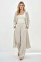 Women's Alaçatı Linen Black Striped Hooded Long Set - 2
