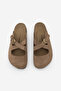 Women's Genuine Leather Closed Front Eva Sole Cross-Strapped Daily Suede Sabo Slippers Menifa Camel Suede - 5